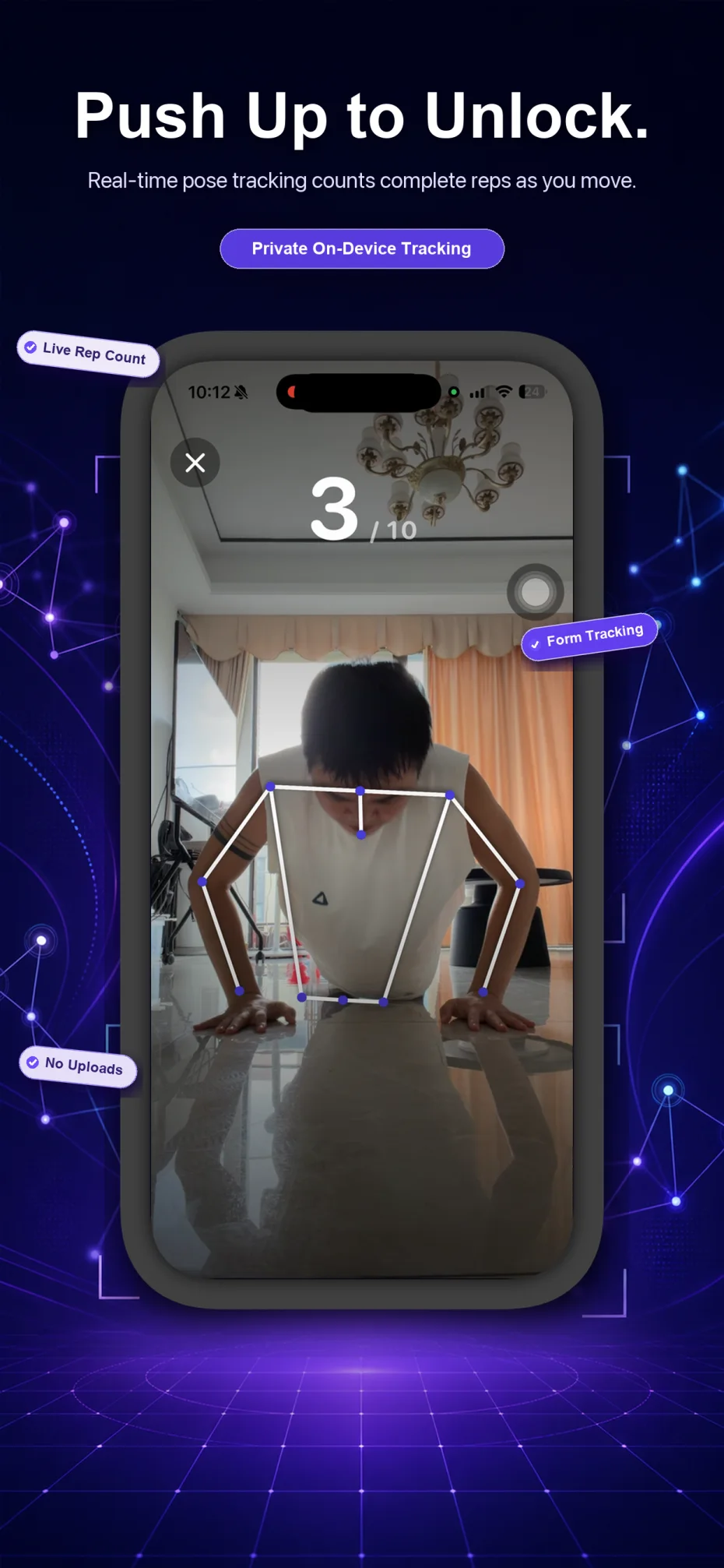 On-device push-up counter in the PushUp Unlock iPhone app blocker